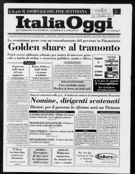 Italia oggi : quotidiano di economia finanza e politica